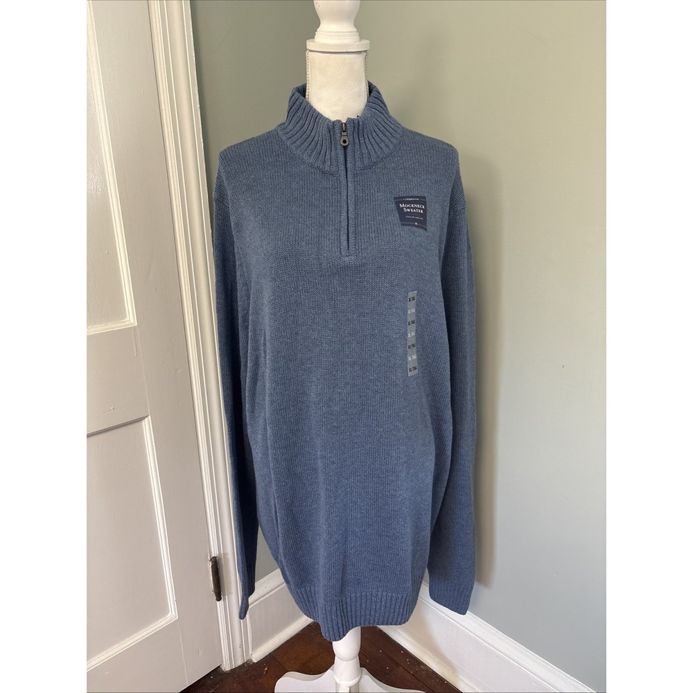 NWT Croft & Barrow Men's Cotton Blend Blue Mockneck 1/4 Zip Sweater XL Tall